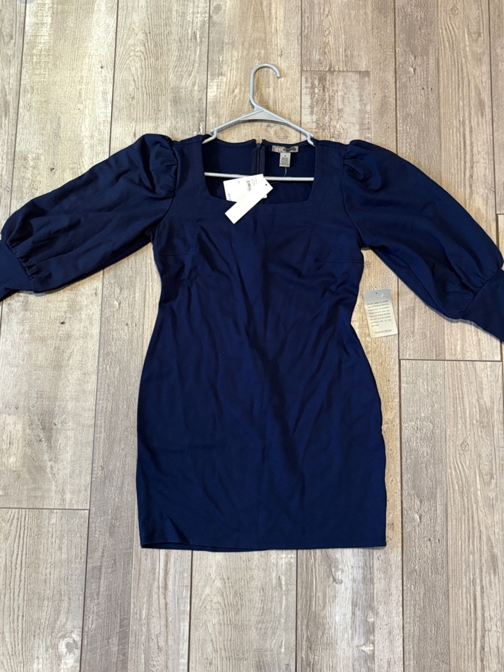 Love By Design Navy Square-Neck Puff-Sleeve Mini Dress
